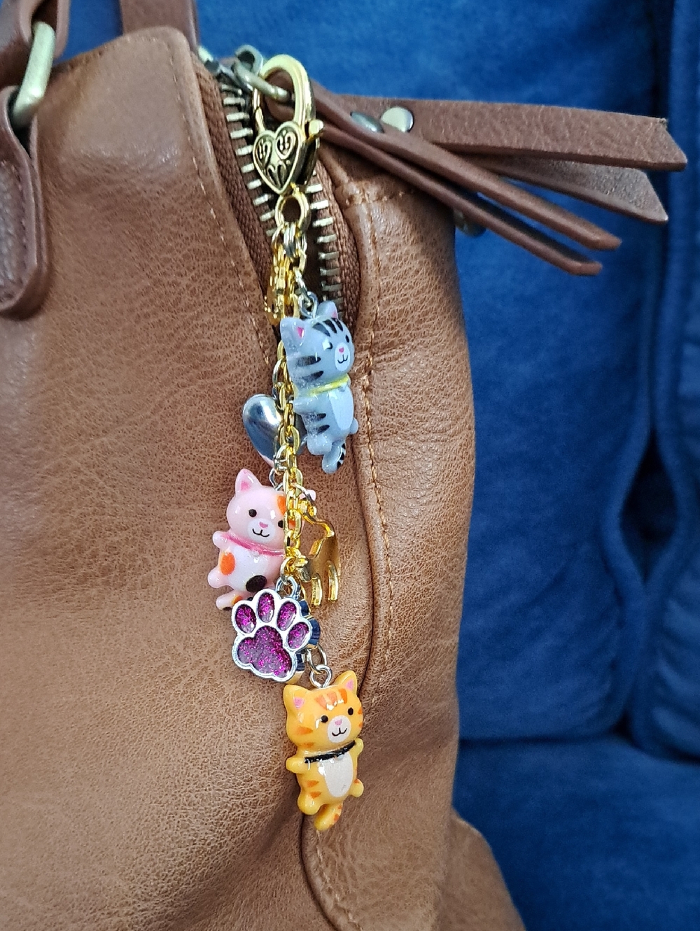 HANDMADE PURSE CHARM Unique Colorful, Cute, Cat Themed Bag Charm, 5"